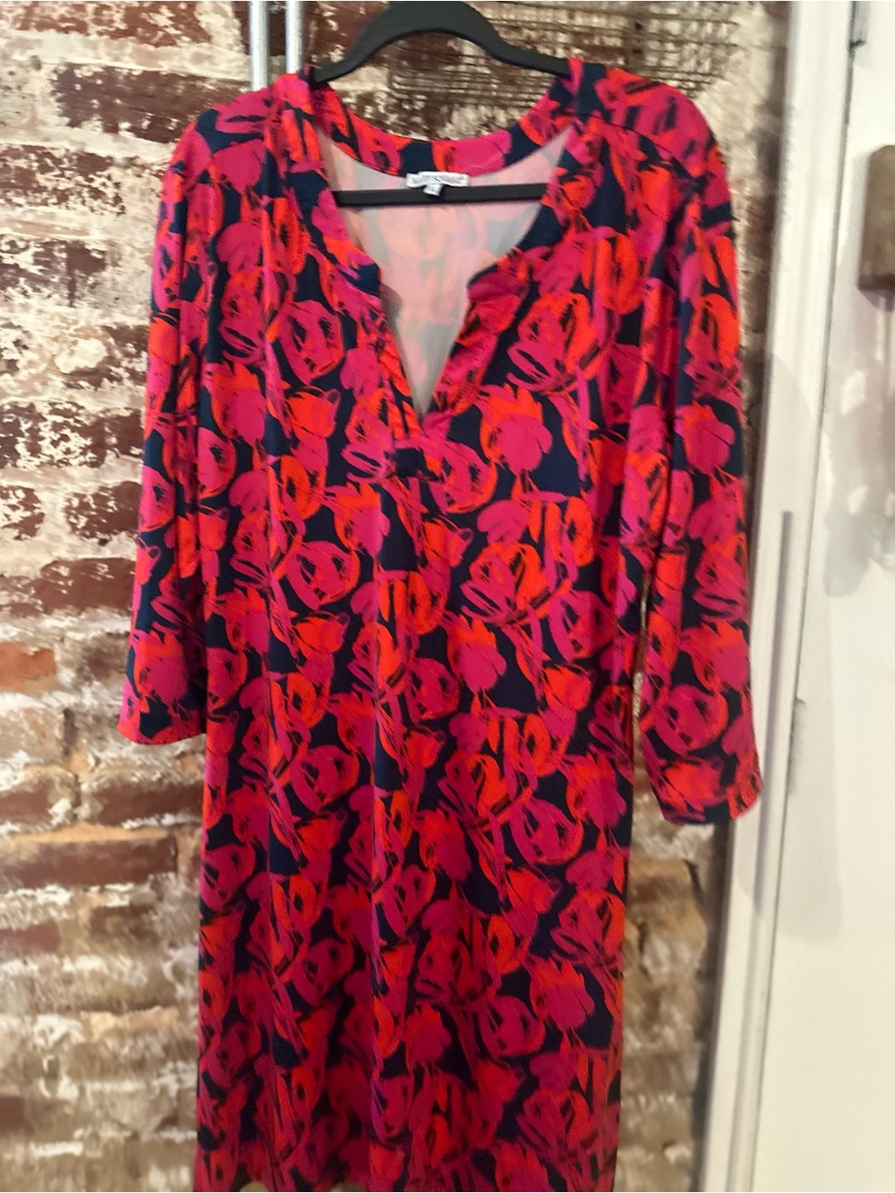Mary Square Vibrant Pink & Red Floral Shift Dress, Size XL